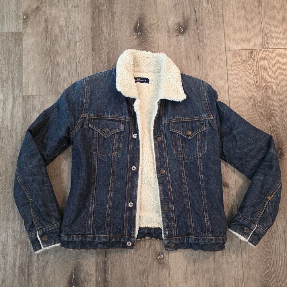 Earl Jean Jacket Womens Sz M Dark wash Denim Sherpa Trucker Western Y2K EUC